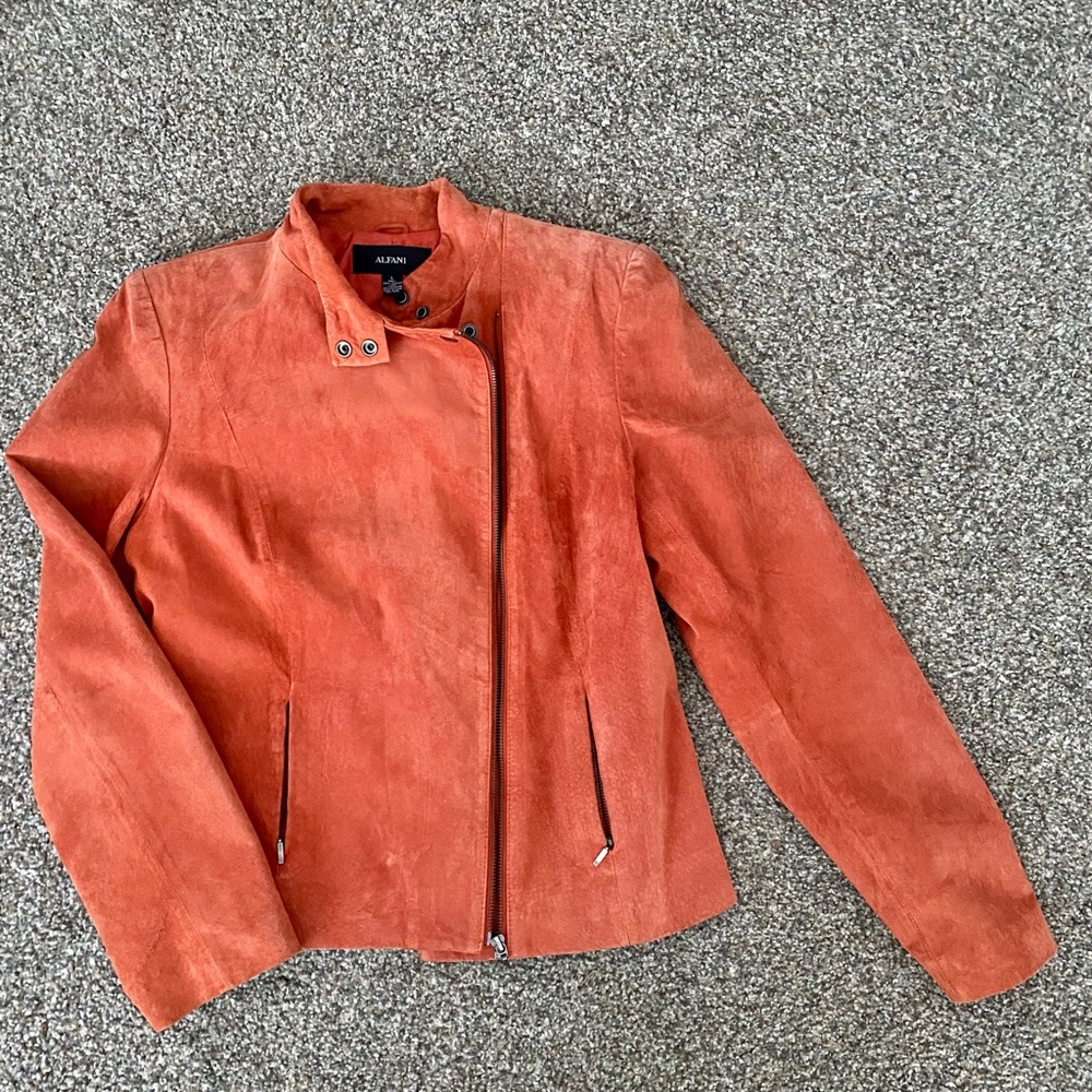 Alfani Orange Suede Moto-Style Jacket — excellent condition